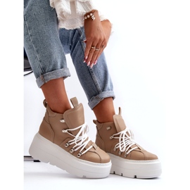 Zazoo 3416 Lädersportskor för kvinnor, Beige 2