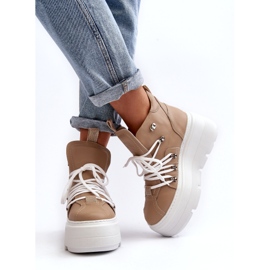 Zazoo 3416 Lädersportskor för kvinnor, Beige 1