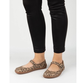 Barefoot Women's Ballerinas Olivier 1286 - Läderskor med spänne för vardagliga och eleganta panterstyliseringar brun 1