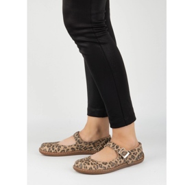 Barefoot Women's Ballerinas Olivier 1286 - Läderskor med spänne för vardagliga och eleganta panterstyliseringar brun 2