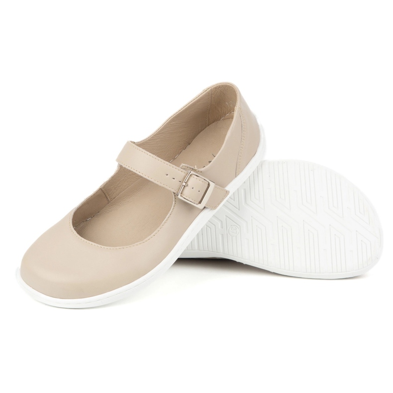Barefoot Women's Ballerinas Olivier 1286 - Läderskor med spänne för vardagliga och eleganta stiliseringar Beige 1