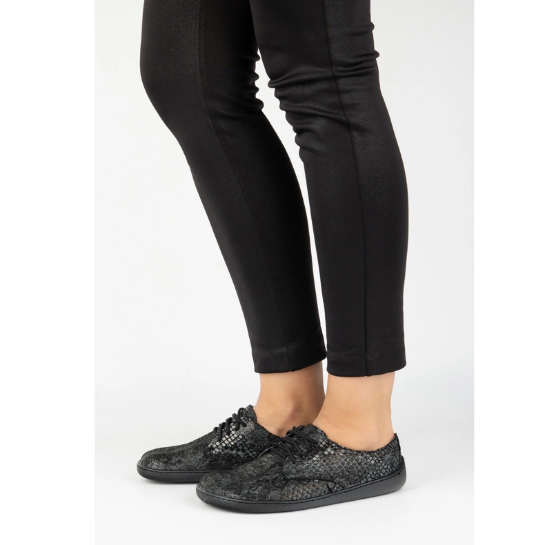 Olivier Barfota kvinnor minimalistiska sneakers 1288pol svart orm 1