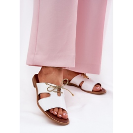 Women's Leather Flip Flops Zazoo 3022 White vit 2