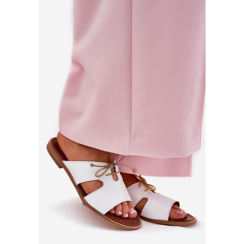 Women's Leather Flip Flops Zazoo 3022 White vit 1