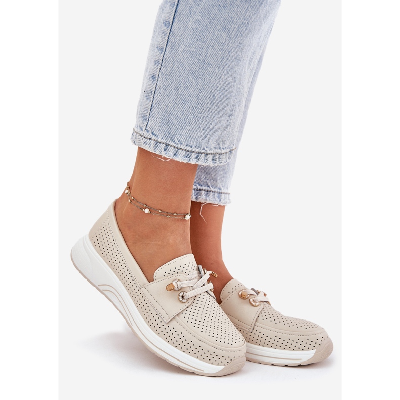 Läderskor gjord av naturläder på Artiker 56C2102 Beige Platform 1