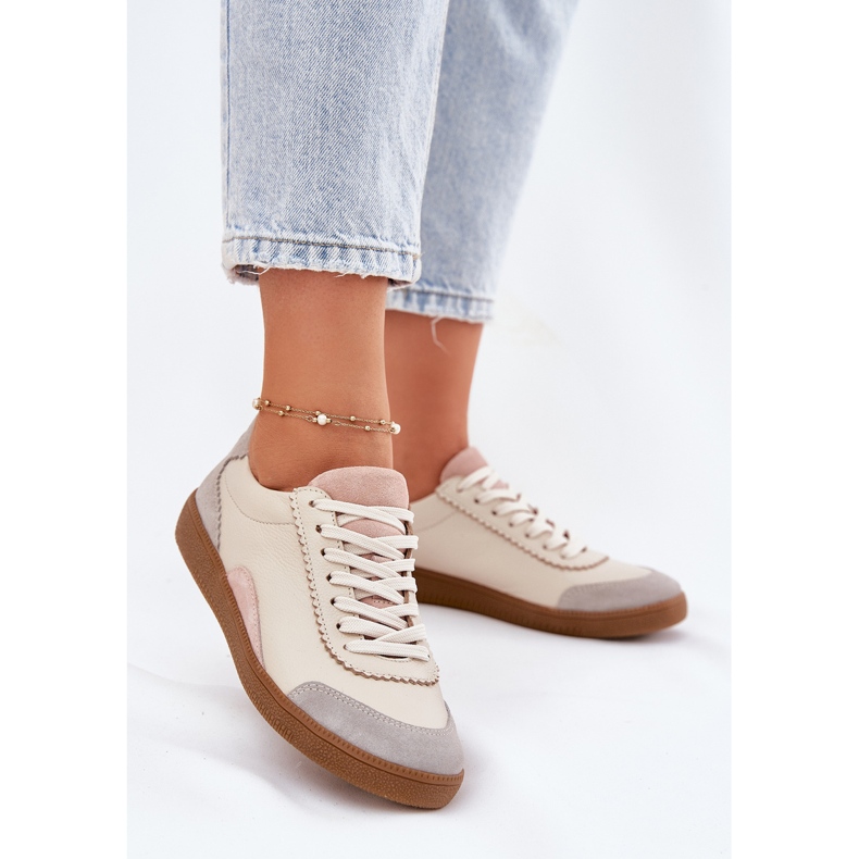 Kvinnoläder sneakers zazoo n1220 beige 2