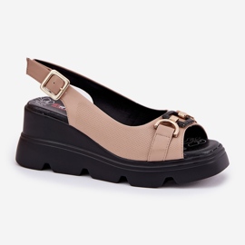 ARTIKER Kvinnors lädersandaler på kil och plattform med dekoration Arker 56C2209 Beige 4