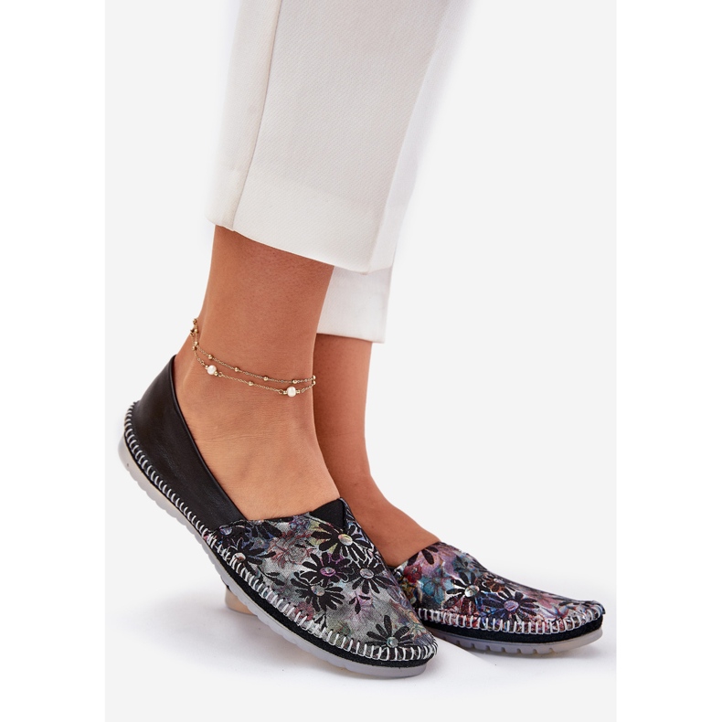 Läder ballerinas med en mönster maciejka t1930-39 svart 1