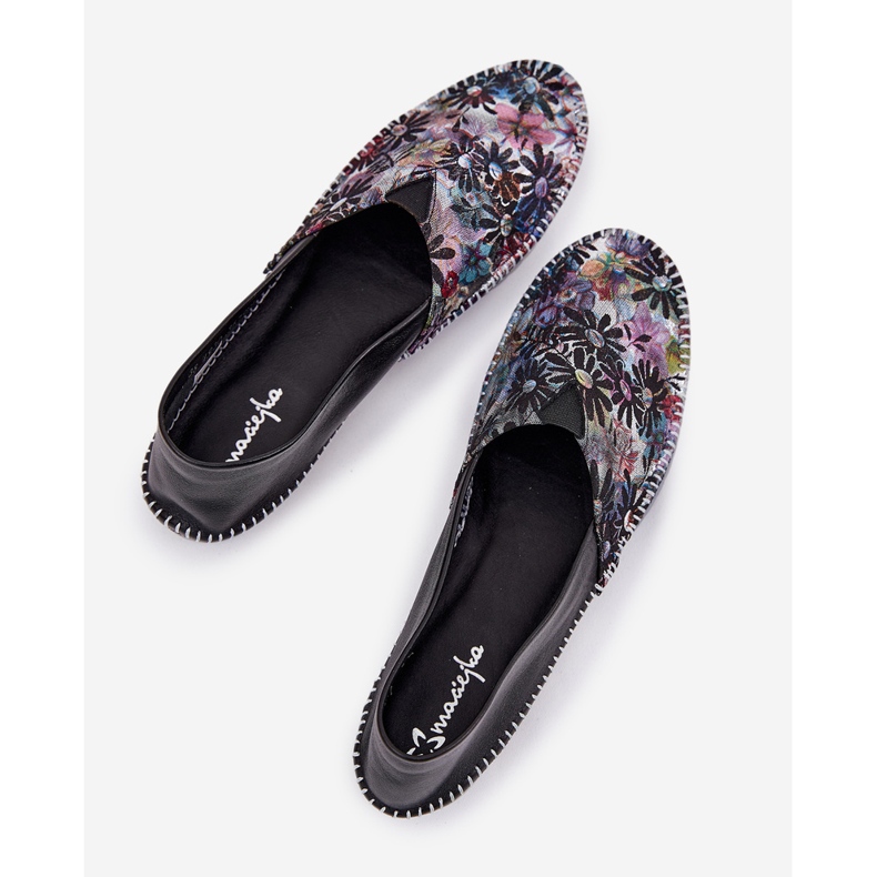 Läder ballerinas med en mönster maciejka t1930-39 svart 2