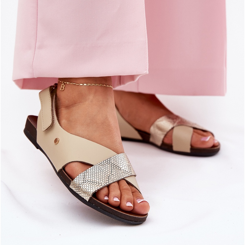 Zazoo Lädersandaler för kardborrbono 40141 beige-guld 2