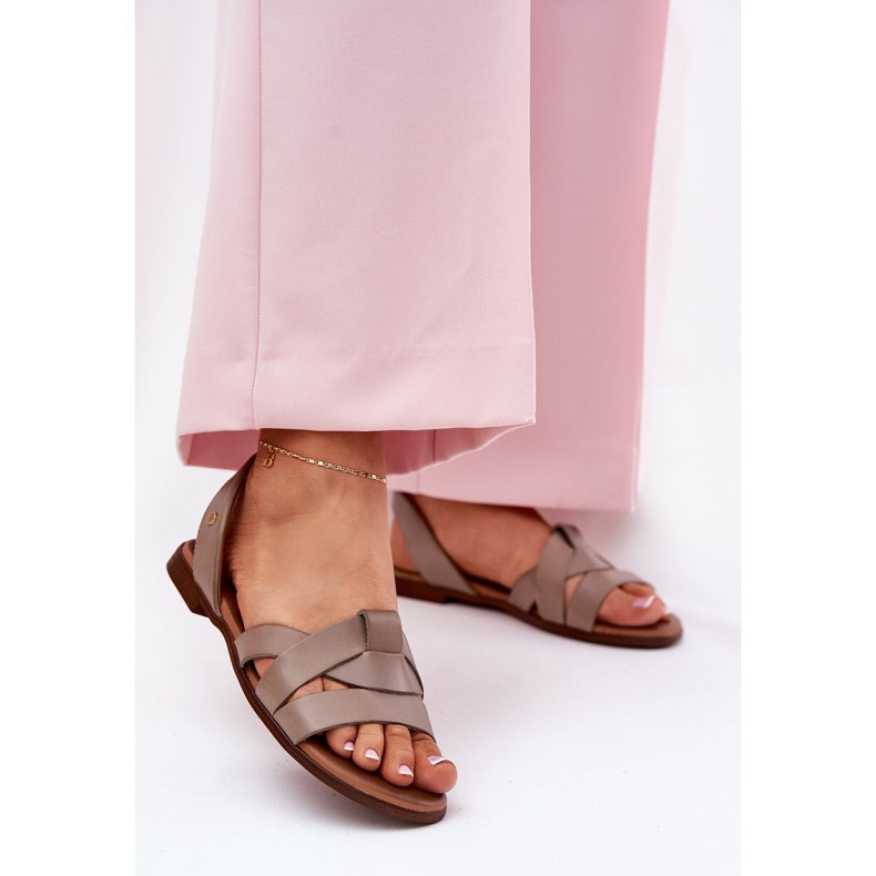 Zazoo 40185 Bekväma läder glidande mörka beige sandaler 2