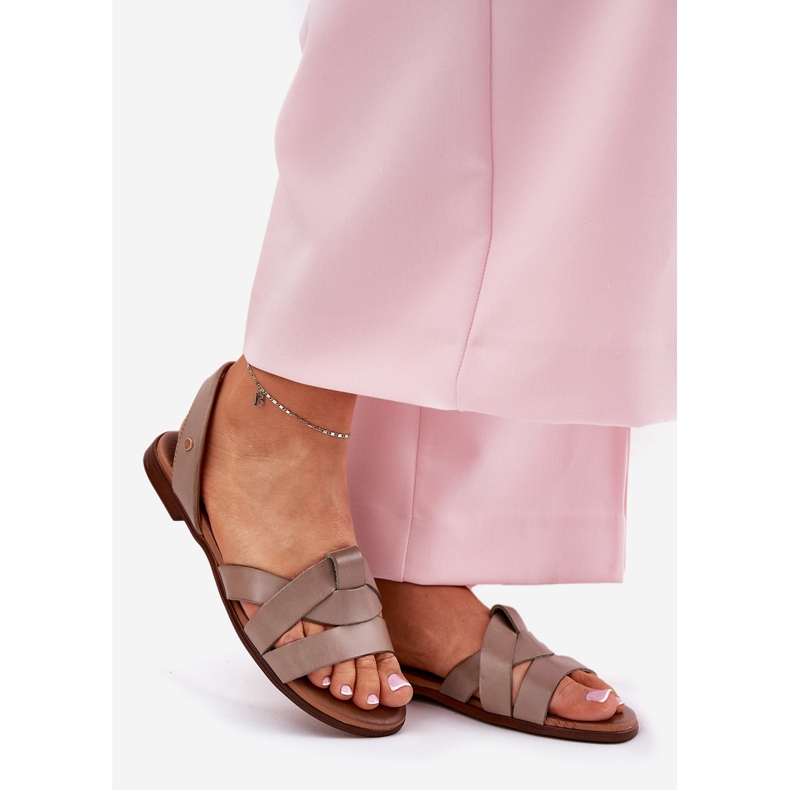 Zazoo 40185 Bekväma läder glidande mörka beige sandaler 1