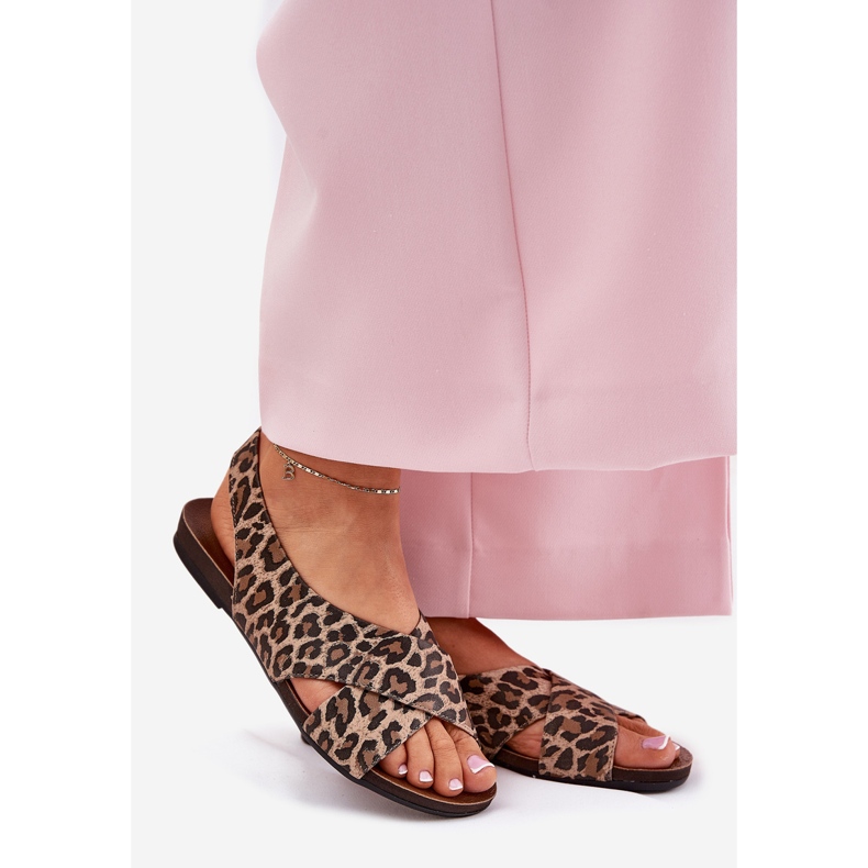 Zazoo Kvinnors lädersandaler Brown Leopard Leopard beige 1