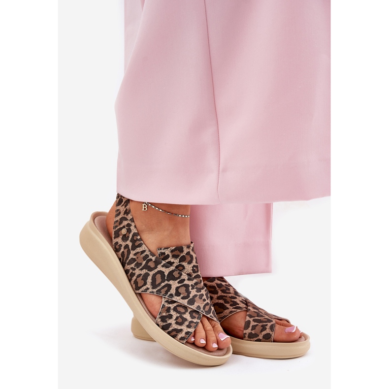 ZAZOO 40392 LÄDER SANDALS KVINNS BROWN LEOPARDPRINT beige 1