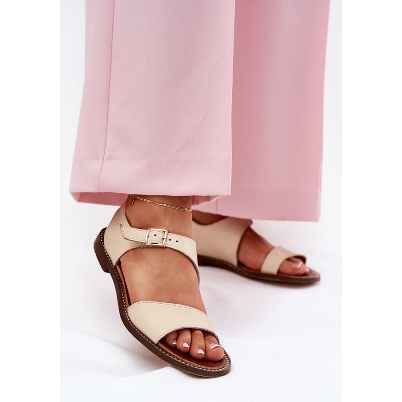 Zazoo 3014 Beige Leather Women's Leather Sandals 2