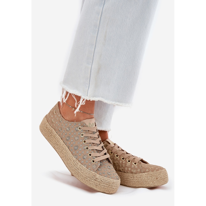Patrouched Women's Sneakers på plattformen med Lee Cooper LCW-25-08-3646L Khaki-flätan beige 1
