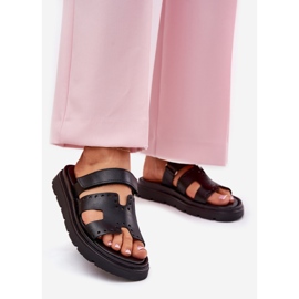 Kvinnors naturläder tofflor på Zazoo 40440 -plattformen svart 1