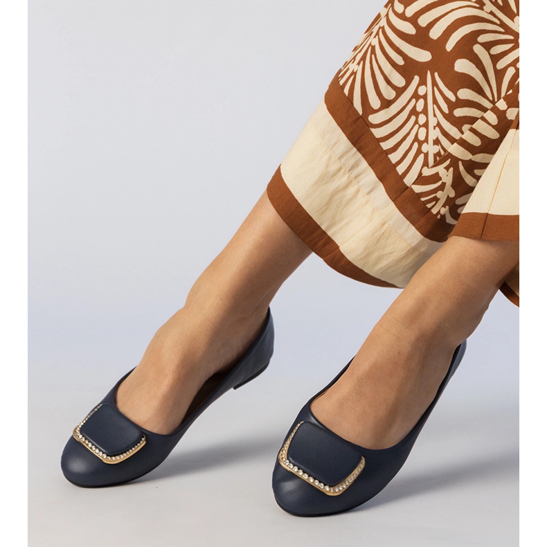 Marinblå kvinnors ballerinas med zirkoner 1