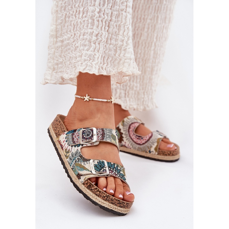 Mönstrade kvinnors tofflor på en Cork-plattform med Lee Cooper LCW-25-35-3483L Multicolor beige 2