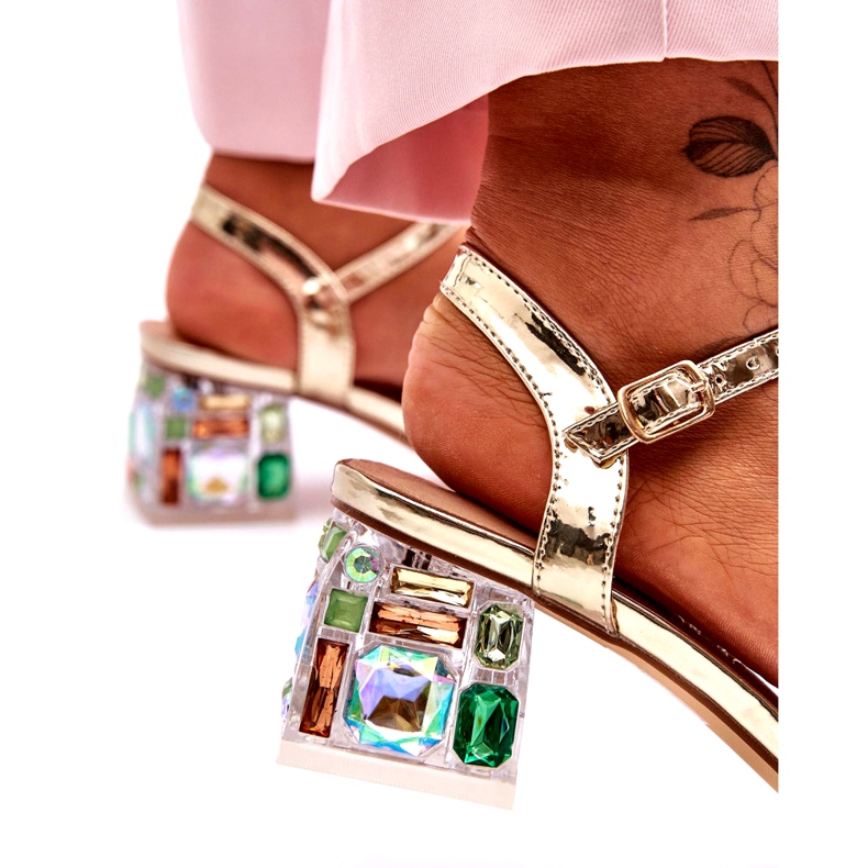 Damsandaler på höga klackar med kristaller Golden S.Barski MR1037-01 gyllene 3