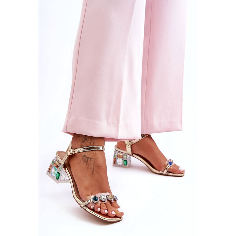 Damsandaler på höga klackar med kristaller Golden S.Barski MR1037-01 gyllene 4