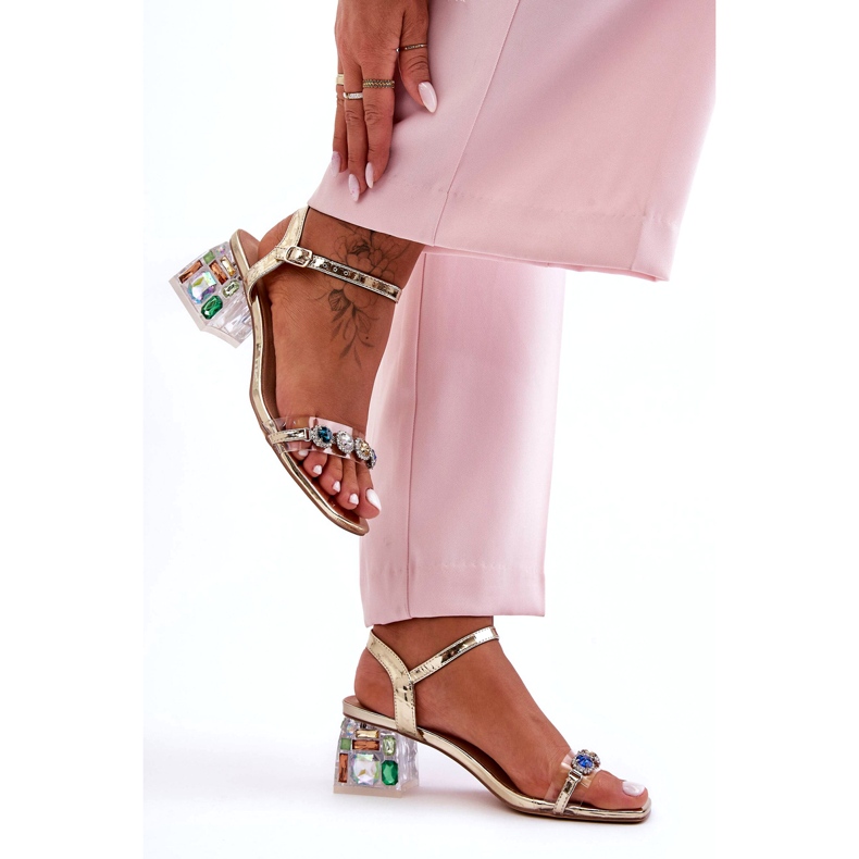 Damsandaler på höga klackar med kristaller Golden S.Barski MR1037-01 gyllene 1