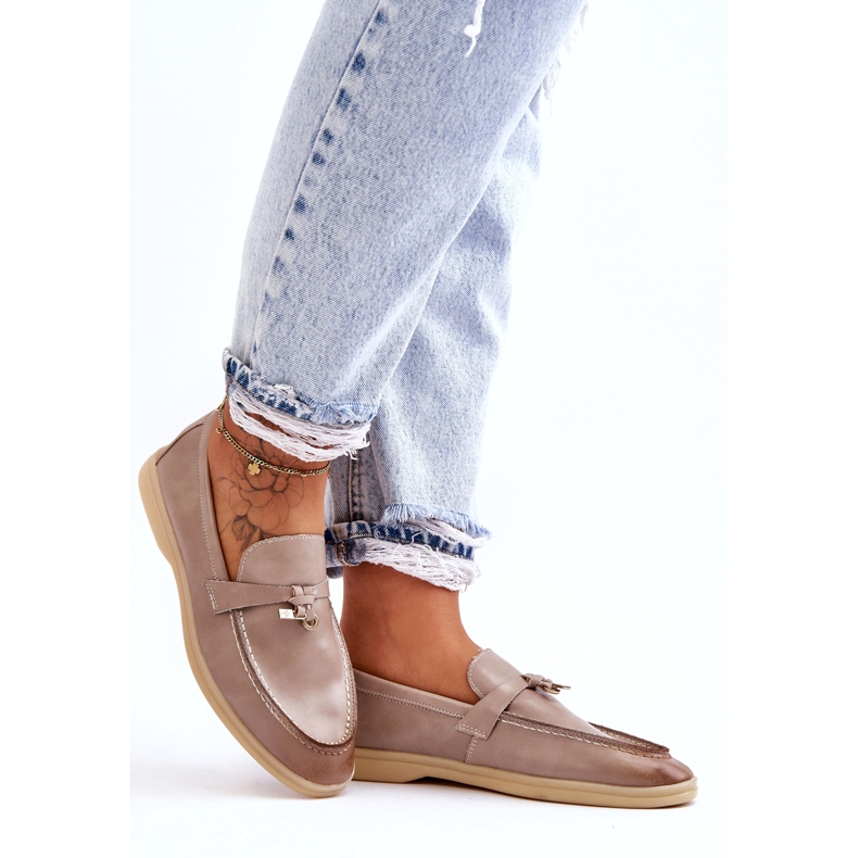 Kvinnors grå läderinsats beige 4