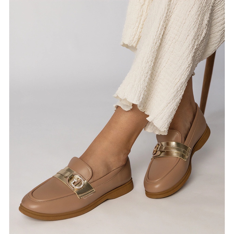 Krämig Eco -Leather Loafers med zirkoner 2