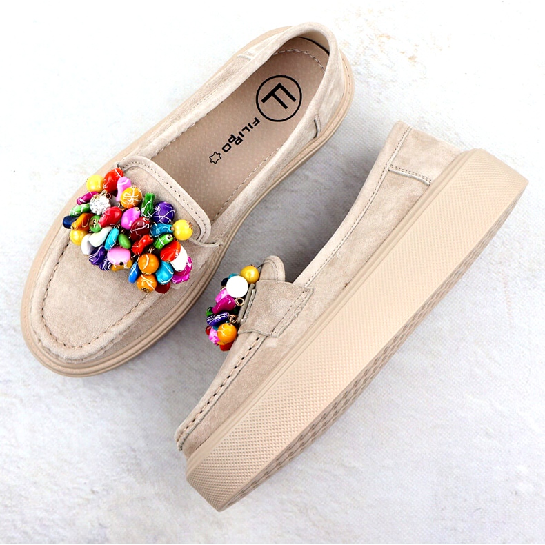 Läderloafers på plattformen med beige beige filippo DP6765 4