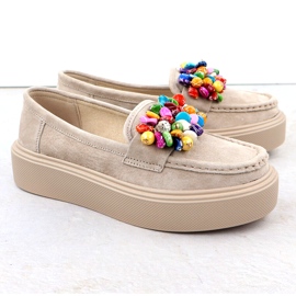 Läderloafers på plattformen med beige beige filippo DP6765 3