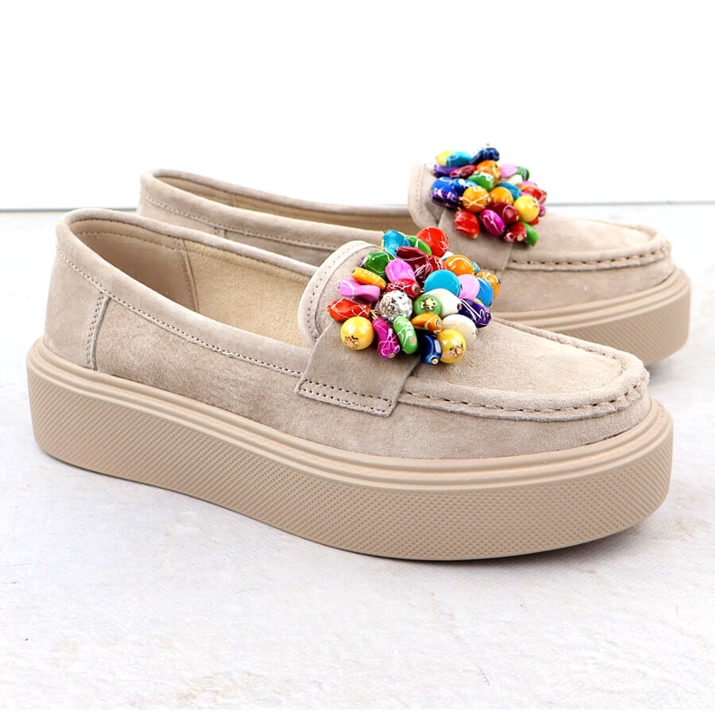 Läderloafers på plattformen med beige beige filippo DP6765 3