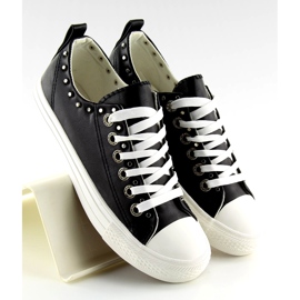 Svarta SM-2738 Svarta damsneakers med nitar 1