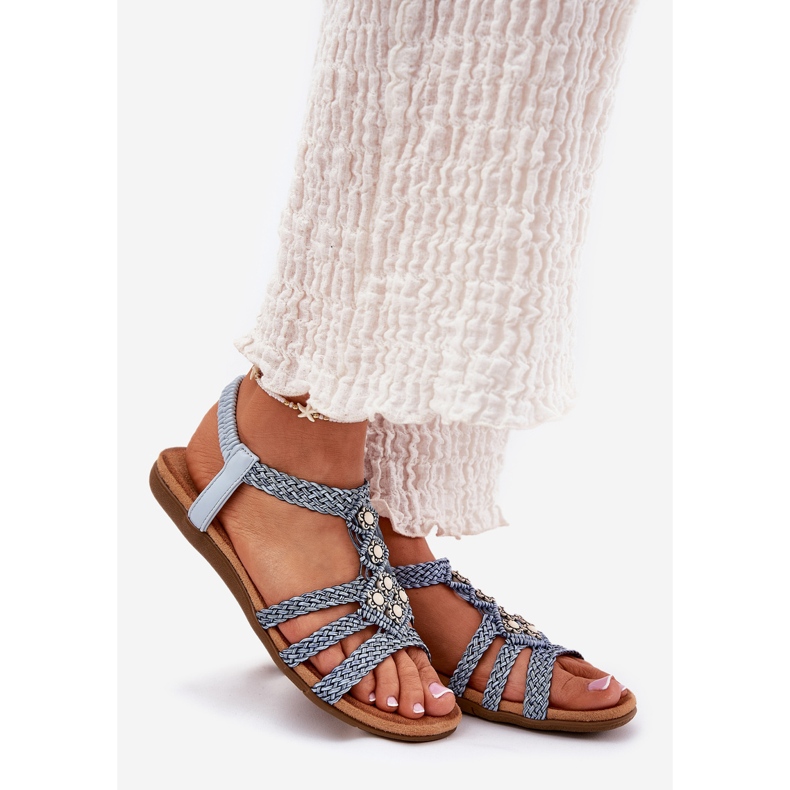 Kvinnors platta sandaler med flätad artiker 56C1325 blå ränder 1