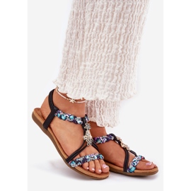 Platta kvinnosandaler med flätade ränder och stift Artiker 54C1331 Black svart 1