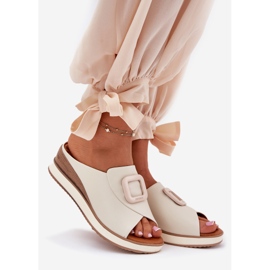 Women's Leather Flip Flops Artiker 56C2145 Light Beige 1