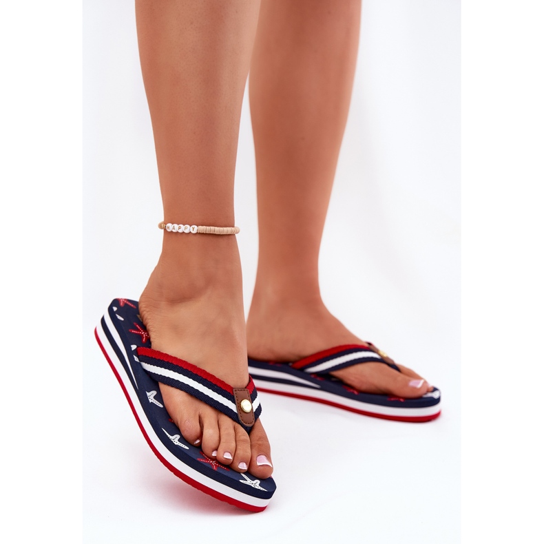 Kvinnors flip -flops på kilar Big Star RR274A127 Navy Blue blå 2