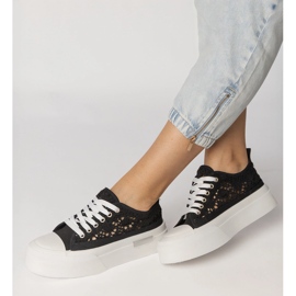 Svarta sneakers sneakers kvinnors öppet arbete 2