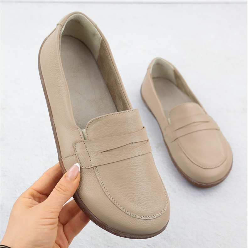 Women's Leather Loafers Barefoot Ekri Helios 433 beige 1