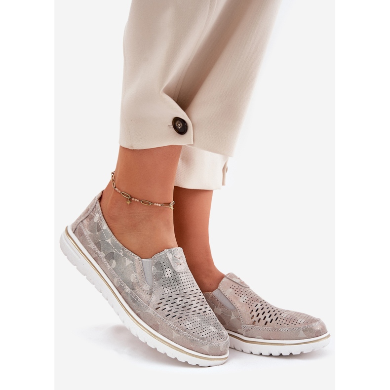 Mocka Slip-on Skor Beige-Gold Inez 1