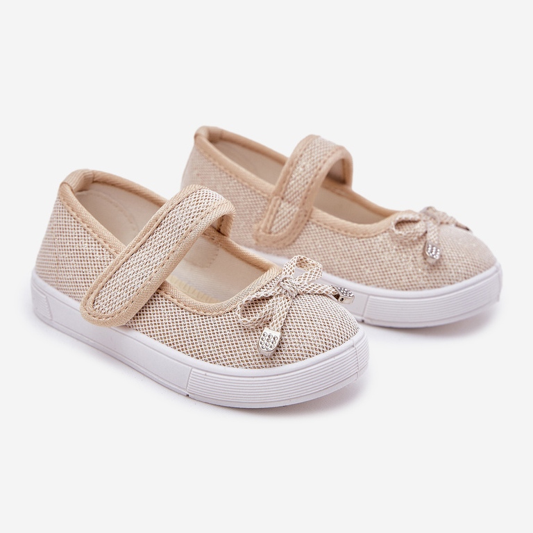 Barns ballerinor med en guldbåge gyllene 1