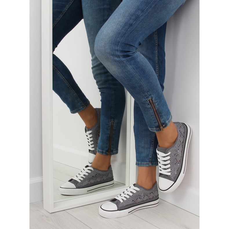 Grå spets dam sneakers NB89P grå 2