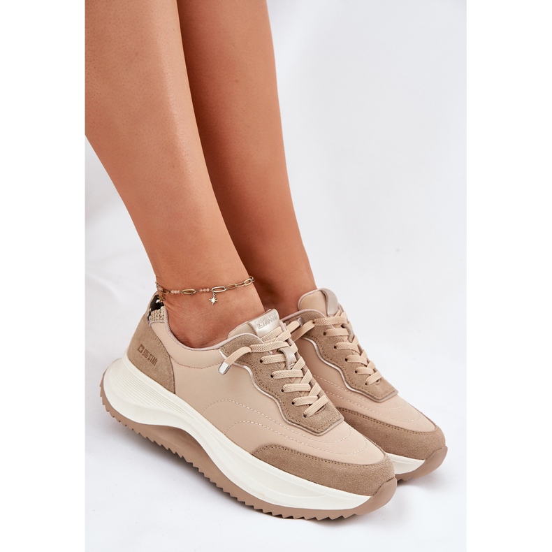 Kvinnors mocka sneakers på Big Star RR274A345 Hi-Poly Dark-Line Platform beige 1