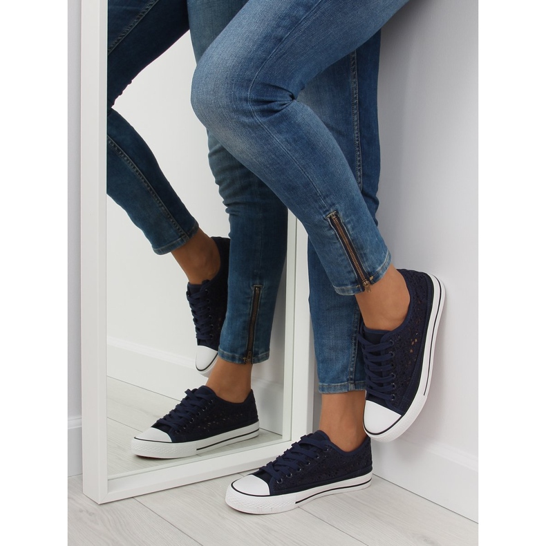 Marinblå spets sneakers för kvinnor NB89P Blå 2