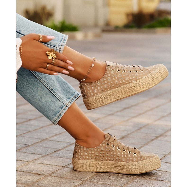 Patrouched Women's Sneakers på plattformen med Lee Cooper LCW-25-08-3646L Khaki-flätan beige 2