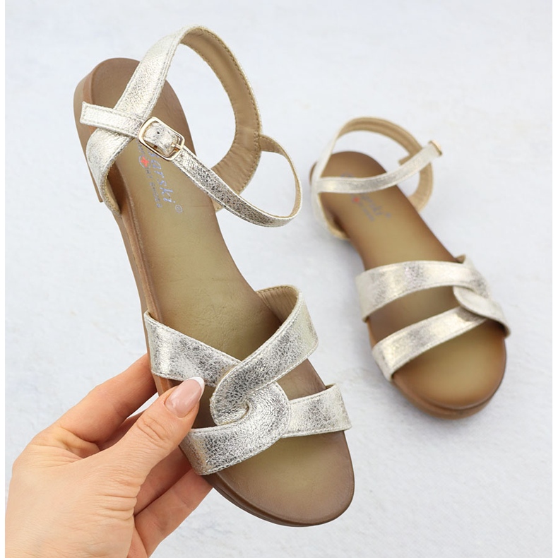 S.Barski Kvinnors sandaler Złote S. Barski KV51-022 gyllene 1