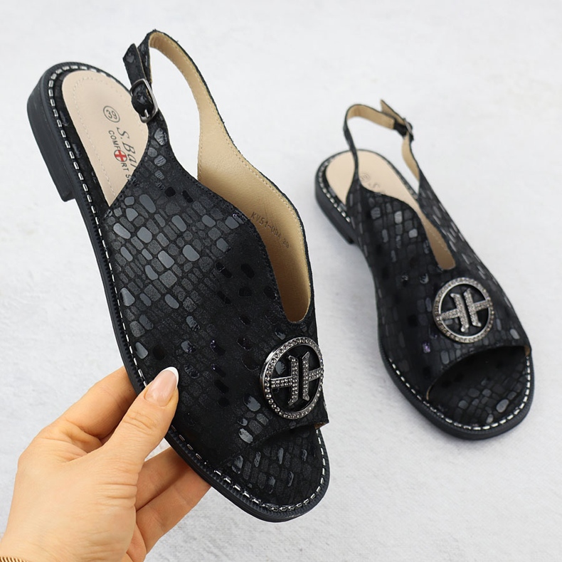 S.Barski Kvinnors lädersandaler Czarne S. Barski KV51-094 svart 1