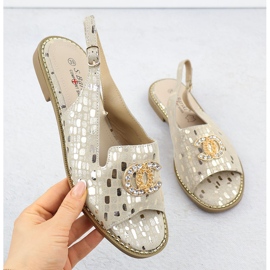 S.Barski Kvinnors lädersandaler Złote S. Barski KV51-096 gyllene 1