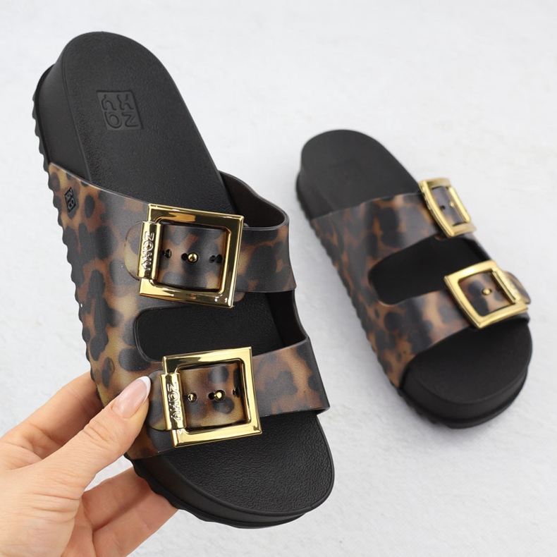 Kvinnors flip flops med poolstrandspännen med leopardtryck Brown Zaxy RR285059 brun 1