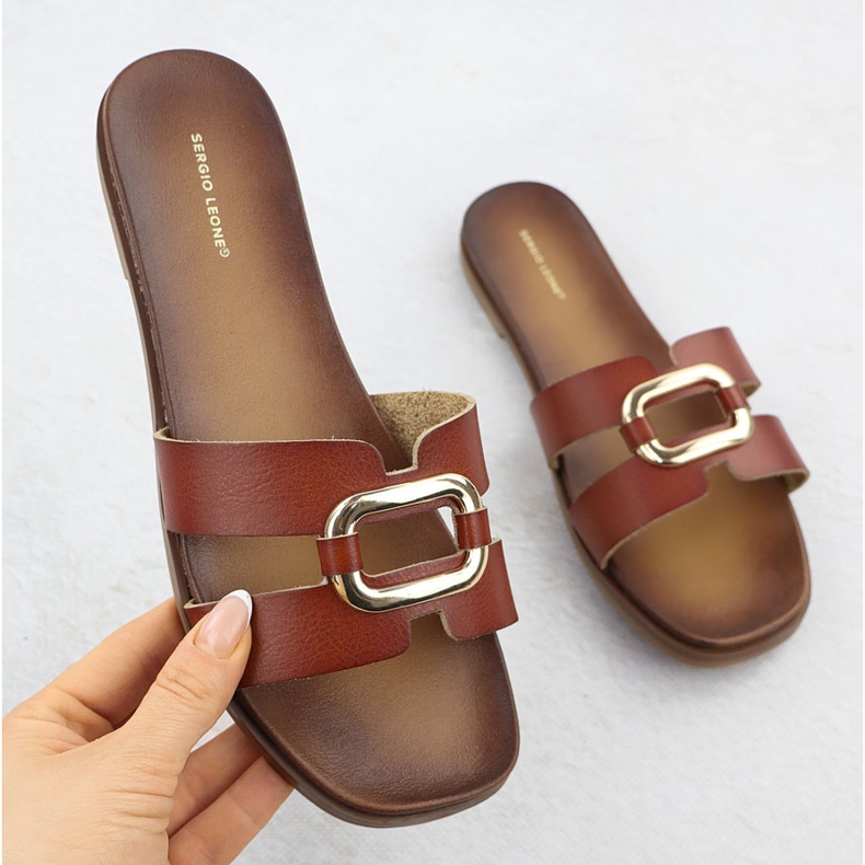 Kvinnors tofflor med dekoration Brown Sergio Leone SK077H brun 1