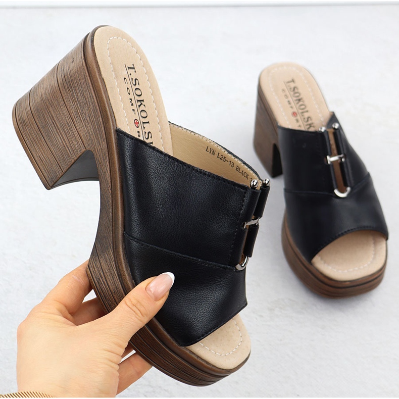 Kvinnors läderflip flops på de svarta T.Sokolski L25-13-posten 1